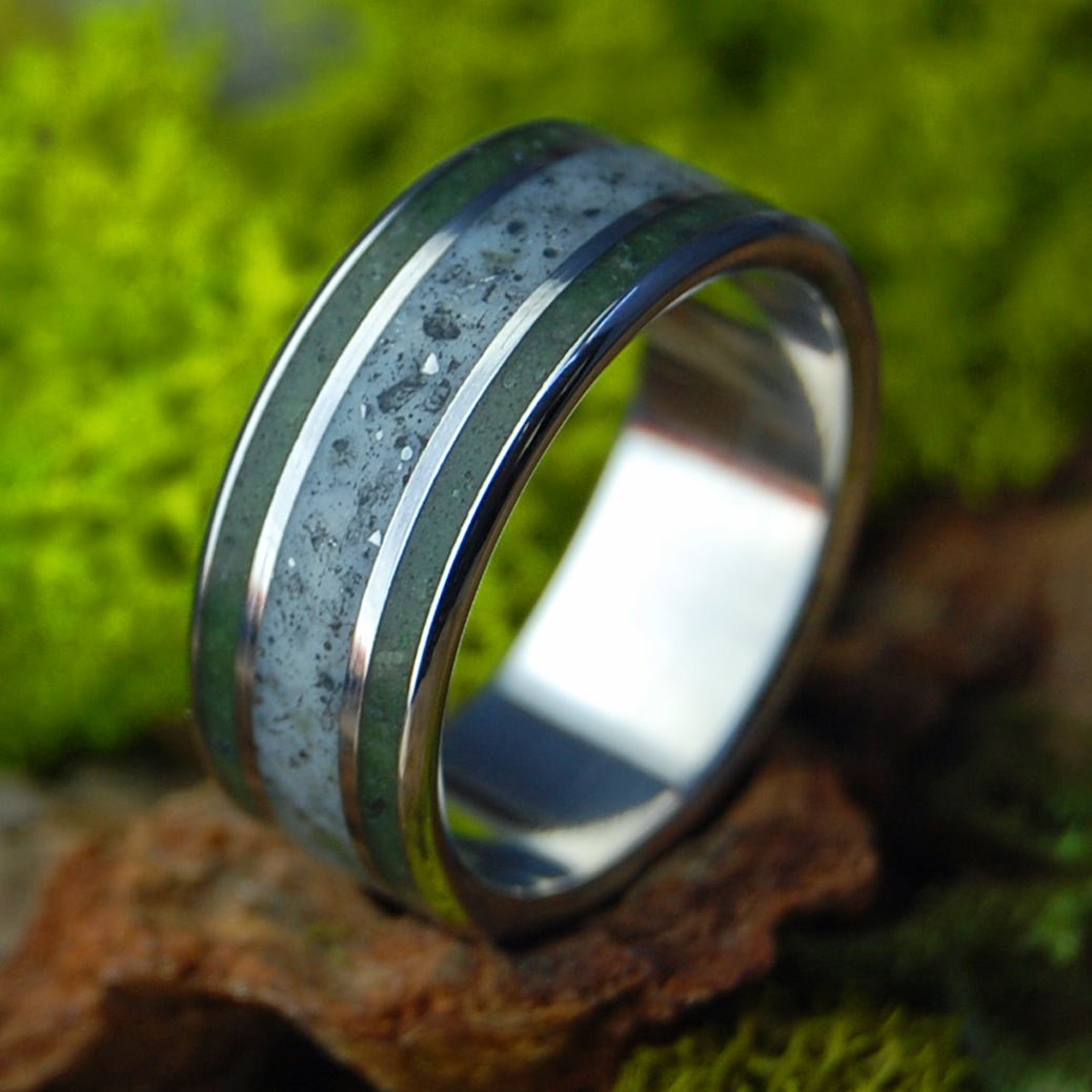 Blue Hills of Connemara | Men's Crushed Meteorite, Connemara Marble & Inox Steel Wedding Ring - Minter and Richter Designs