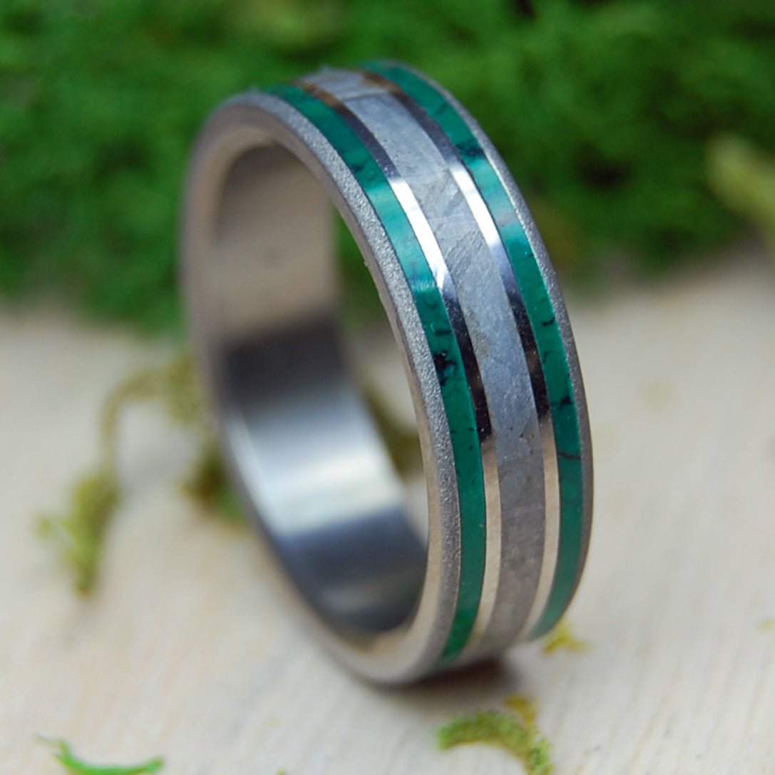 Cosmic Velocity | Men's Meteorite, Imperial Jade & Titanium Wedding Ring - Minter and Richter Designs
