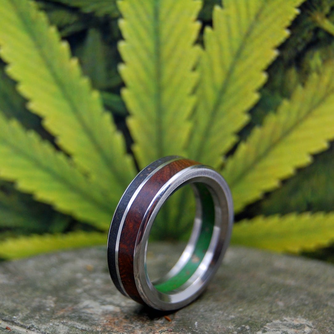 High Under Joshua | Men's Marijuana, Joshua Tree, Desert Ironwood & Titanium Wedding Ring - Minter and Richter Designs