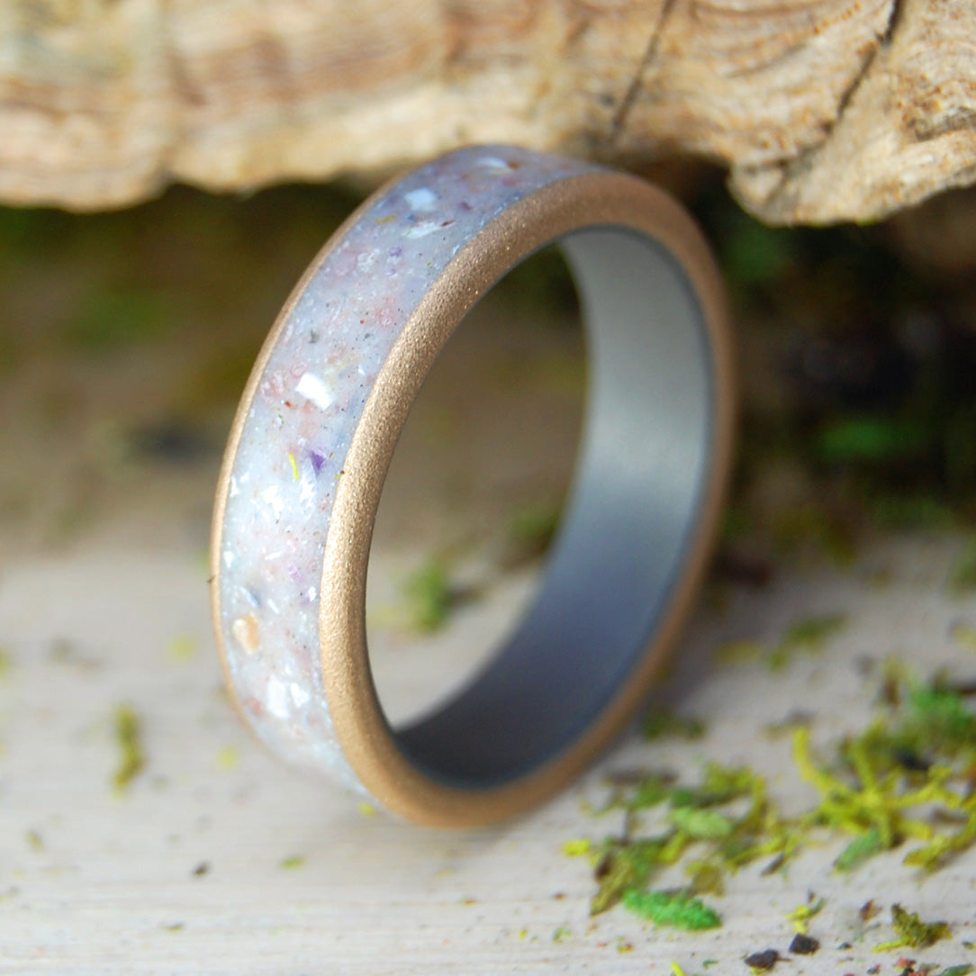 Single Center Inlay with Matte Copper Earth Memento Ring