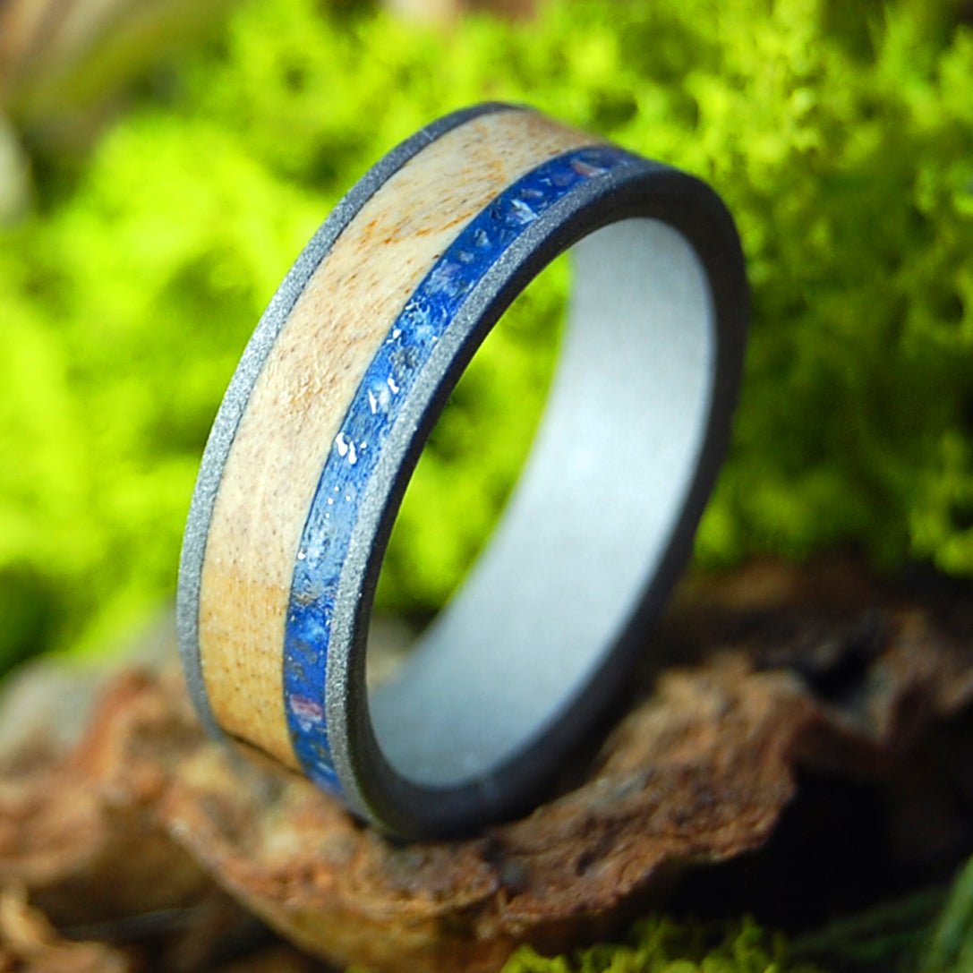 Spalted Dino Meteorite | Spalted Maple, Dinosaur Teeth & Crushed Meteorite - Unique Wedding Ring - Minter and Richter Designs